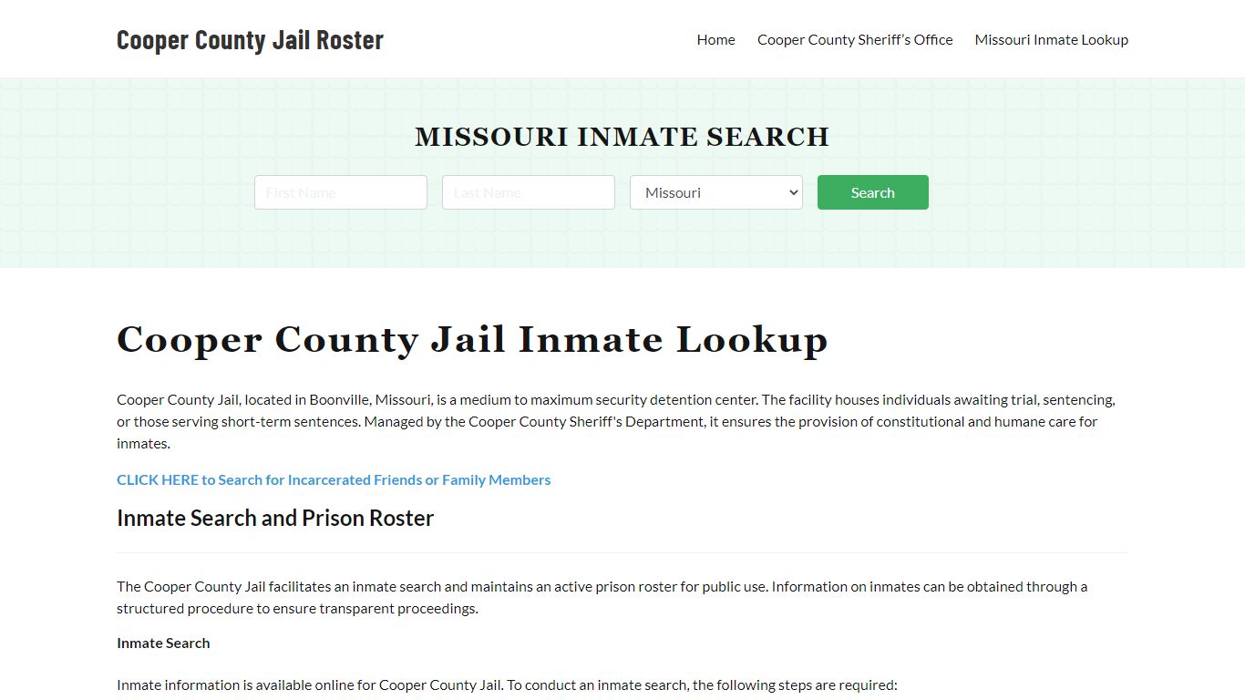 Cooper County Jail Roster Lookup, MO, Inmate Search